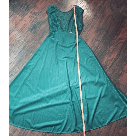 VTG Adonna Nightgown Slip Dress Med Green Sheer Lace Bodice Crisscross Coquette - Picture 13 of 14